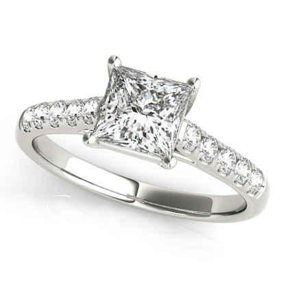 Princess-cut engagement ring with 1CT Princess Cut Lab Diamond, 10 pavé side diamonds and under-gallery crafted in 14K White Gold