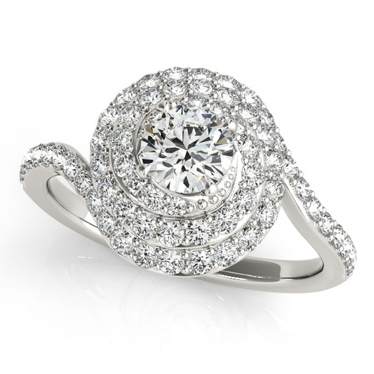 Triple halo engagement ring with 1CT Round Lab Diamond and spiral pavé diamonds crafted in elegant 14K White Gold
