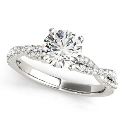 Round-cut engagement ring with 1CT Round Lab Diamond, artistic twist band, 38 side diamonds crafted in 14K White Gold (VS1/F Color)