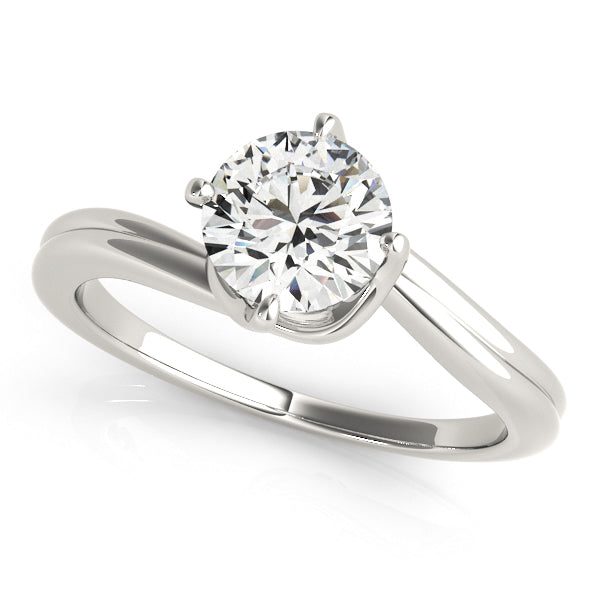 Solitaire engagement ring with 1CT Round Lab Diamond, twist setting, prong-secured brilliance crafted in sleek 14K White Gold