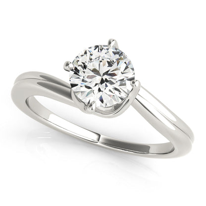 Solitaire engagement ring with 1CT Round Lab Diamond, twist setting, prong-secured brilliance crafted in sleek 14K White Gold