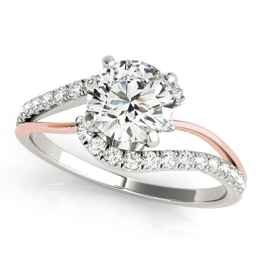 Two-tone engagement ring with 1CT Round Lab Diamond, 28 pavé side diamonds, crafted in 14K White and Rose Gold split-shank band