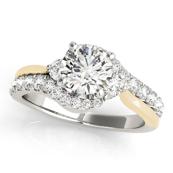 Two-tone engagement ring with 1CT Round Lab Diamond, halo design, 22 diamonds in contrasting 14K White and Yellow Gold band