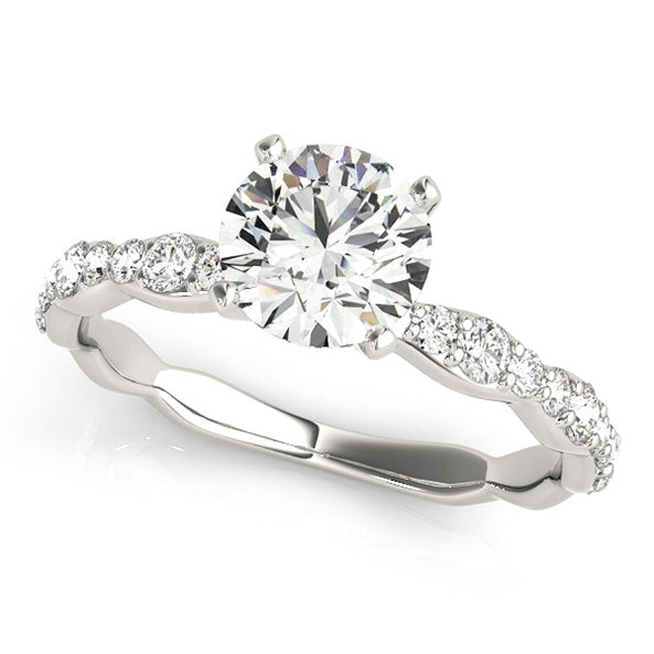 Sculpted halo engagement ring featuring 1CT Round Lab Diamond (VS1/F Color), 18 pavé diamonds, and organic curves in 14K White Gold