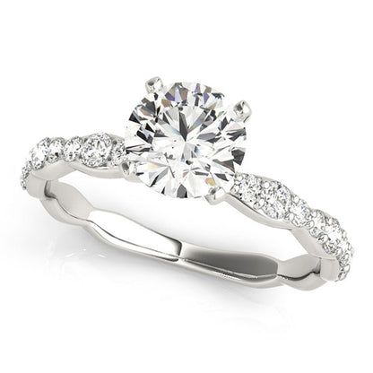Sculpted halo engagement ring featuring 1CT Round Lab Diamond (VS1/F Color), 18 pavé diamonds, and organic curves in 14K White Gold