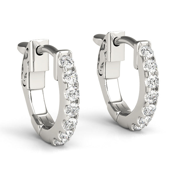 White gold 12.7mm huggie hoop earrings with round lab diamonds totaling 0.28ct from Encore DT
