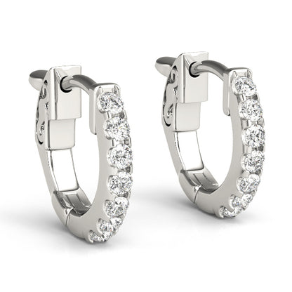 White gold 12.7mm huggie hoop earrings with round lab diamonds totaling 0.28ct from Encore DT
