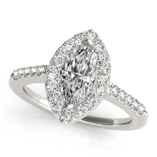 Marquise-cut engagement ring with 1CT Marquise Cut Lab Diamond, tapered band, pavé side diamonds crafted in 14K White Gold