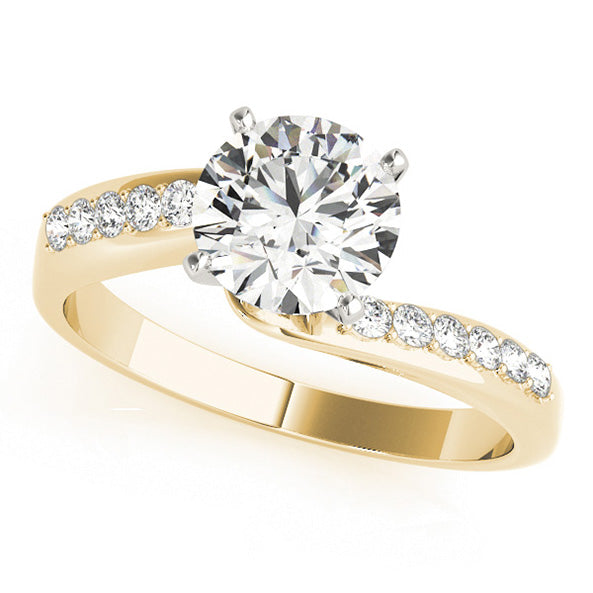 Round engagement ring in 14K Yellow Gold with 1CT Lab Diamond (VS1/F color), bezel halo, and milgrain scroll band