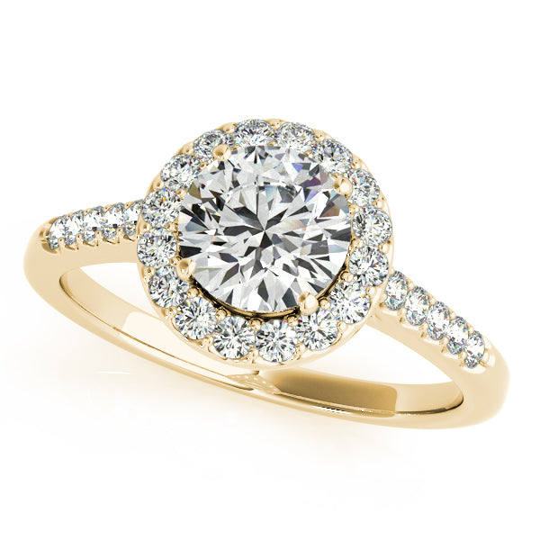 Round halo engagement ring in 14K Yellow Gold with 1CT round Lab Diamond and 26 accent diamonds