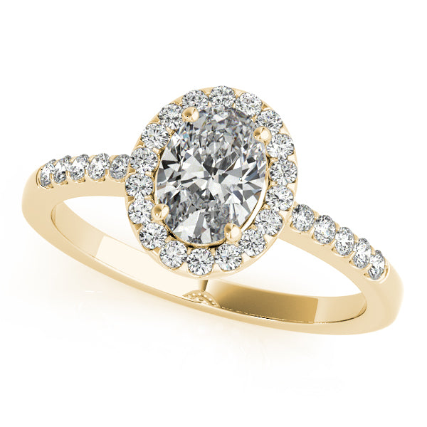 Oval-cut engagement ring in 14K Yellow Gold with 1CT Lab Diamond, 28 side stones, and filigree under-gallery