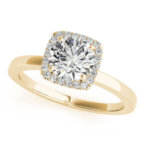 Square halo engagement ring in 14K Yellow Gold with 1CT round Lab Diamond and 20 side stones