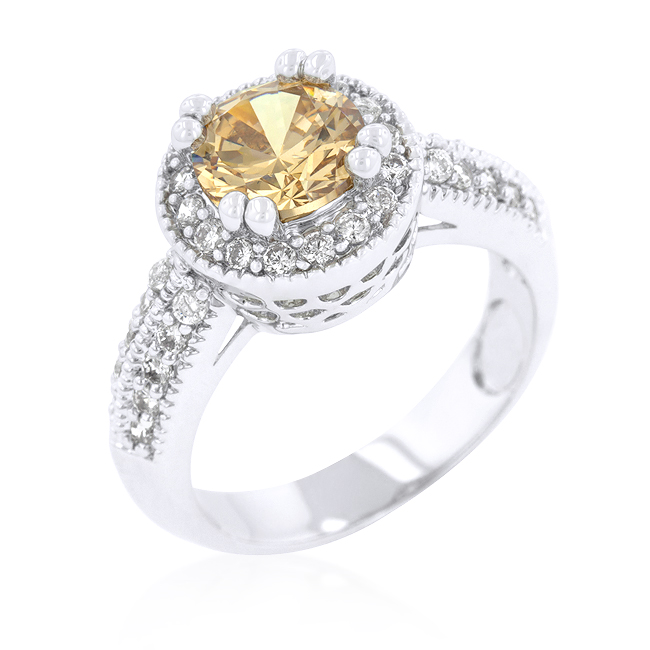 Halo Engagement Ring with Round Champagne CZ Under $100