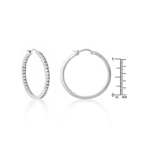 Classic Sterling Silver CZ Hoops 30 mm