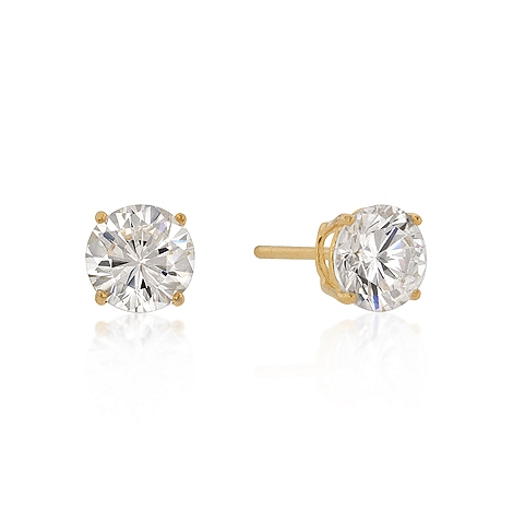 Classic 7mm New Sterling Silver Round Cut CZ Studs Gold