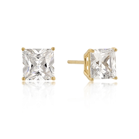 Classic 7mm New Sterling Silver Round Cut CZ Studs Gold