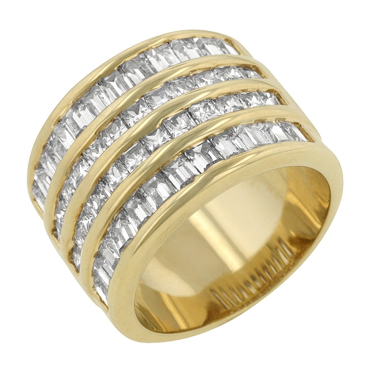 4 Row Gold Cubic Zirconia Wedding Ring