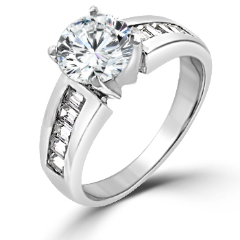 Antoinette Engagement Ring with Baguette Side Stones