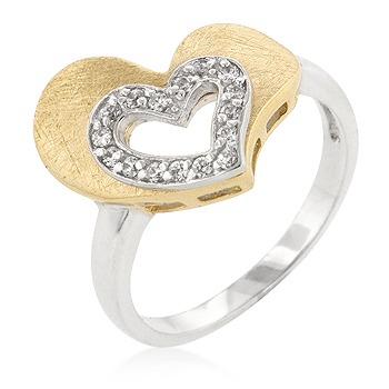 Two-Toned CZ Heart Engagement Ring