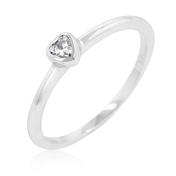 Clear Heart Solitaire Engagement Ring Bezel Setting CZ