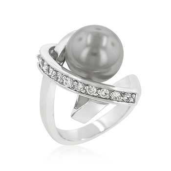 Fashion Silver Tone Knotted Simulated Pearl Ring