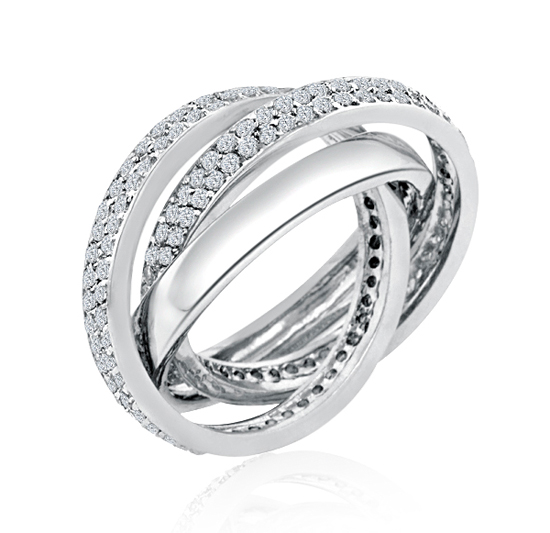 Trinity Cartier Inspired Rolling Wedding Ring Eternity Pave