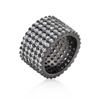 Cocktail Hematite Wide Pave CZ Ring