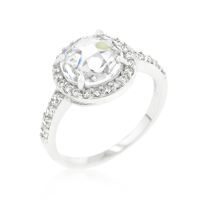 Halo Faceted Silver Tone Engagement Ring 2.8 CT CZ