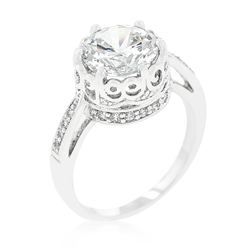 Engagement Royal Crown Filigree CZ Ring