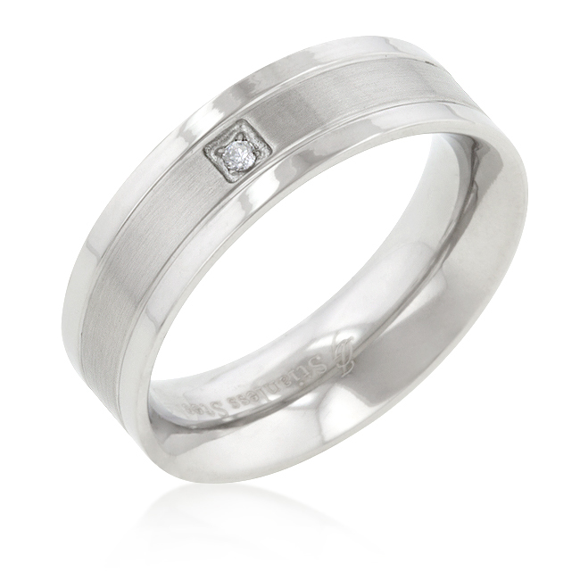 Wedding Band Stainless Steel Solitaire CZ