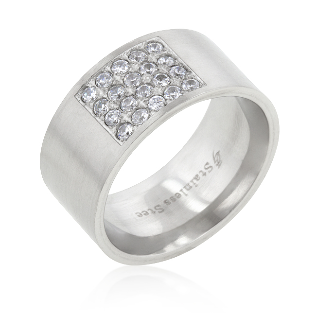 Contemporary Stainless Steel Pave CZ Men's Ring