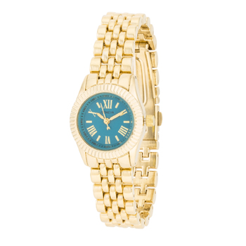 Gold Link Watch With Teal Dial