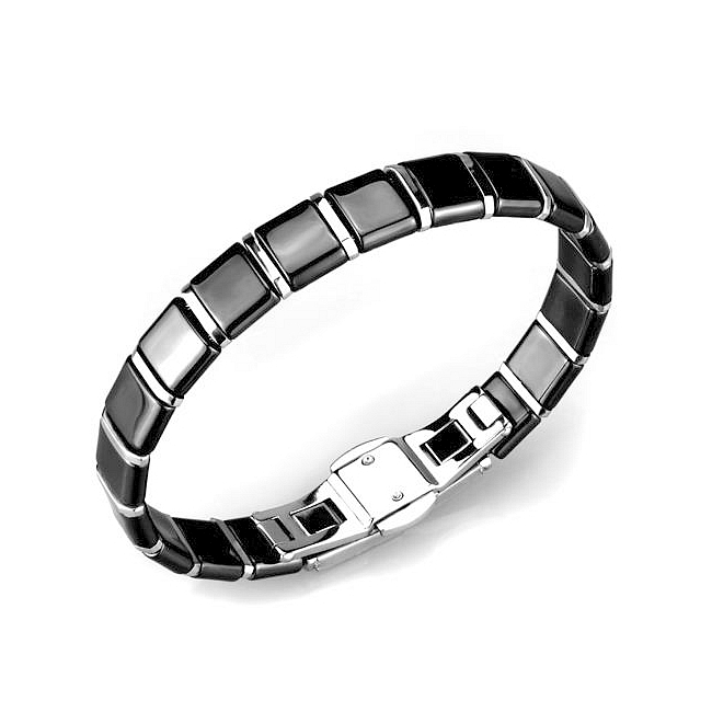 Silver Tone Fashion Bracelet Black Ceramic