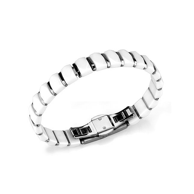 Silver Tone Fashion Bracelet White Ceramic