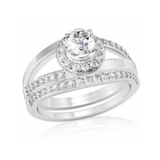 Majestic Silver Tone Pave Engagement Wedding Ring Set