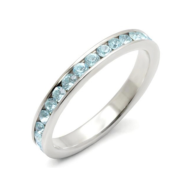 Sterling Silver .925 Eternity Wedding Ring Aqua Crystal