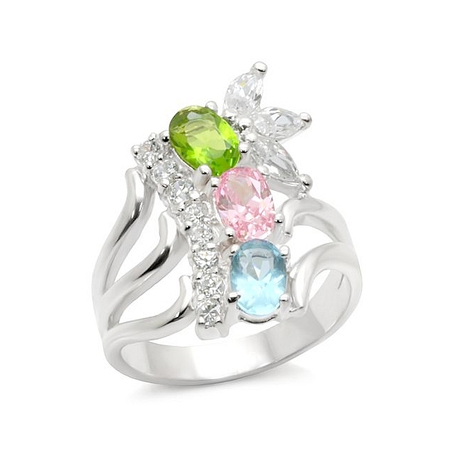 Sterling Silver .925 Ring Multi Color CZ