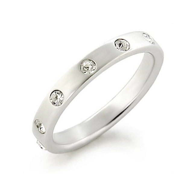 Silver Tone Eternity Wedding Ring Clear Crystal