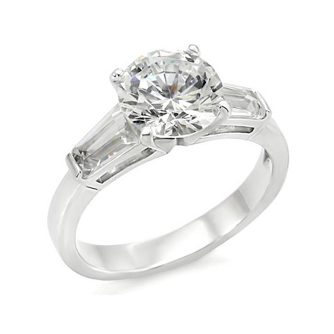 Sterling Silver .925 Side Stone Engagement Ring Clear Cubic Zirconia