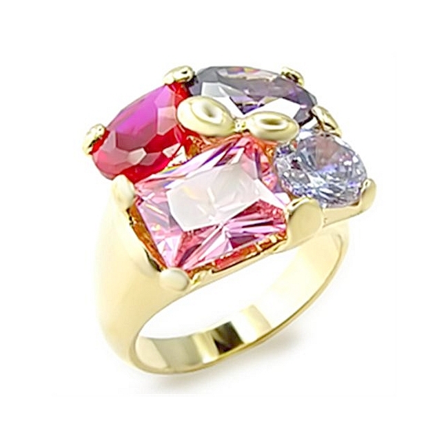 14K Yellow Gold Plated Fashion Ring Multi Color CZ