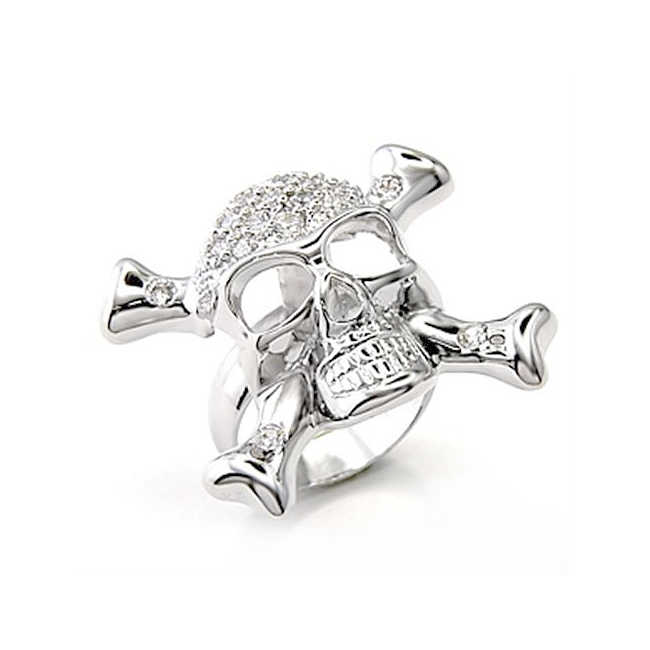 Sterling Silver .925 Skull Ring Clear Cubic Zirconia