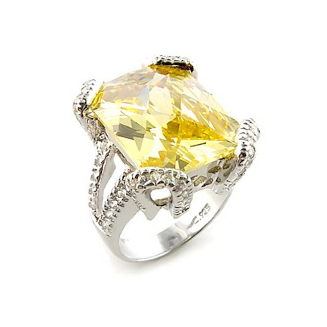 Sterling Silver .925 Ring Citrine Yellow Cubic Zirconia