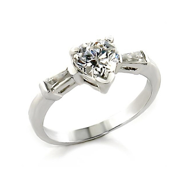 Sterling Silver .925 Side Stone Engagement Ring Clear CZ