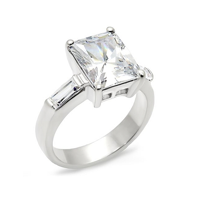 Sterling Silver .925 East West Engagement Ring Clear CZ