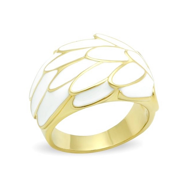 14K Gold Plated Band Fashion Ring with White Leaf Design