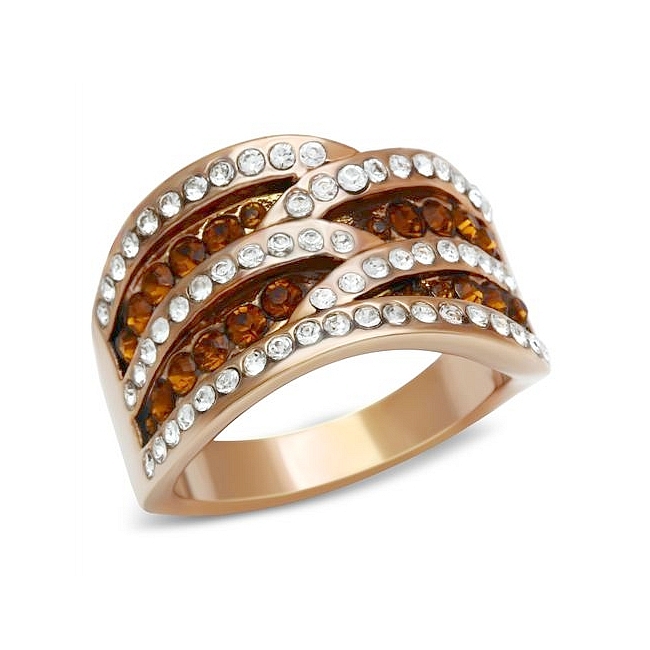 14K Rose Gold Plated Pave Fashion Ring Smoked Topaz Crystal