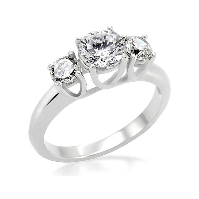 Exclusive Silver Tone Three Stone Engagement Ring Clear CZ