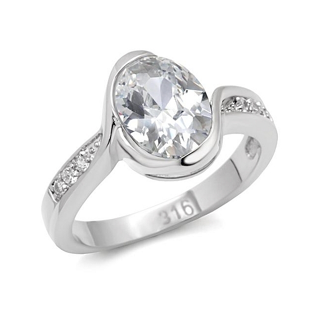 Stylish Silver Tone Side Stone Engagement Ring Clear CZ