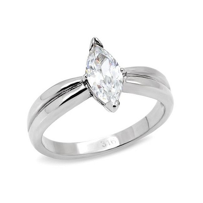 Classy Silver Tone Solitaire Engagement Ring Clear CZ