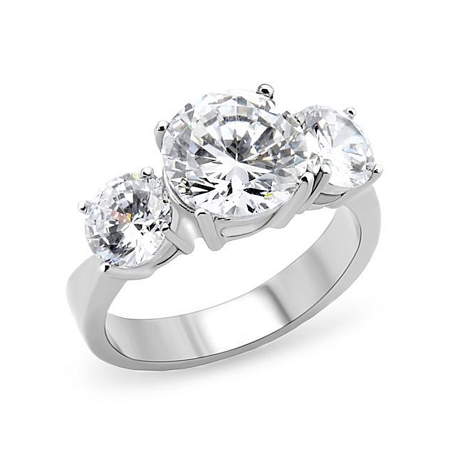 Silver Tone Three-Stone Engagement Ring Clear CZ